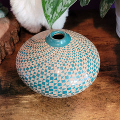 Geometrical Decorative Vase in Turquoise